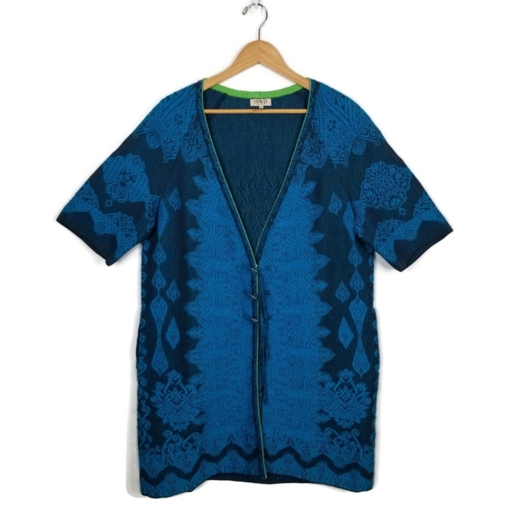 Ivko Woven Jacquard Long Line Jacket Ornament Pattern Anthracite Large